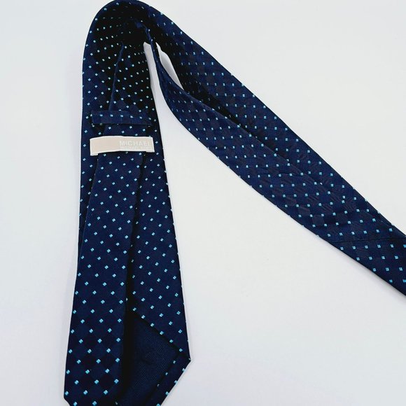 Michael Kors Tie Silk Navy Blue Aqua Diamond Print Classic Designer Gift Work - Picture 8 of 9